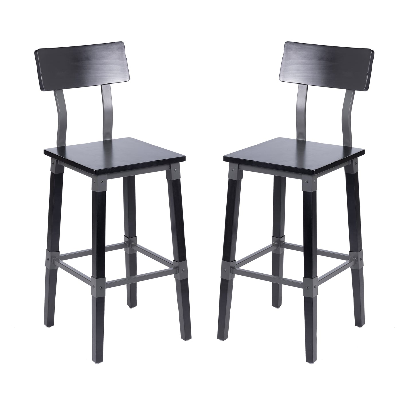 Jackson 2 Pack Commercial Grade Rustic Black Industrial Wood Dining Barstool Black