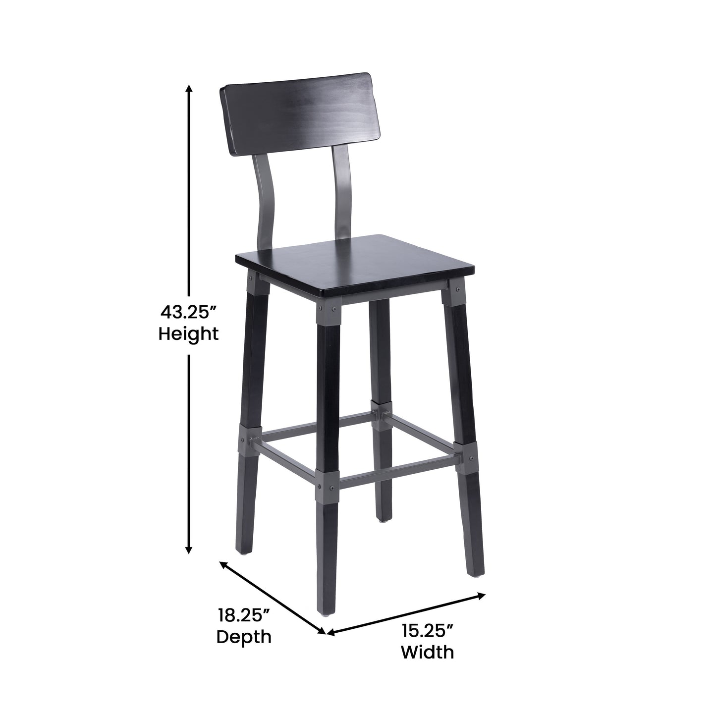 Jackson 2 Pack Commercial Grade Rustic Black Industrial Wood Dining Barstool Black