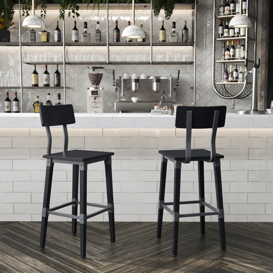 Jackson 2 Pack Commercial Grade Rustic Black Industrial Wood Dining Barstool Black