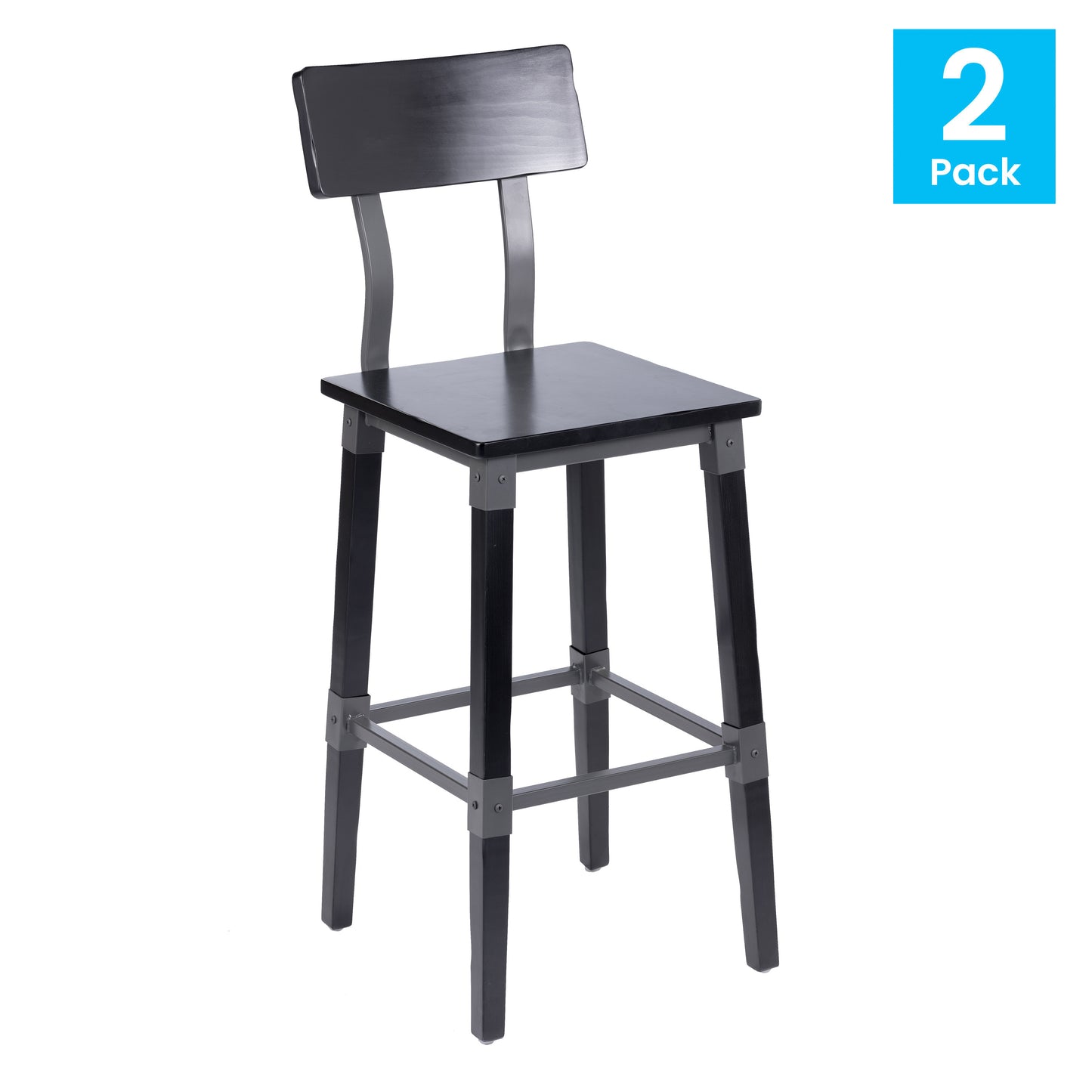 Jackson 2 Pack Commercial Grade Rustic Black Industrial Wood Dining Barstool Black