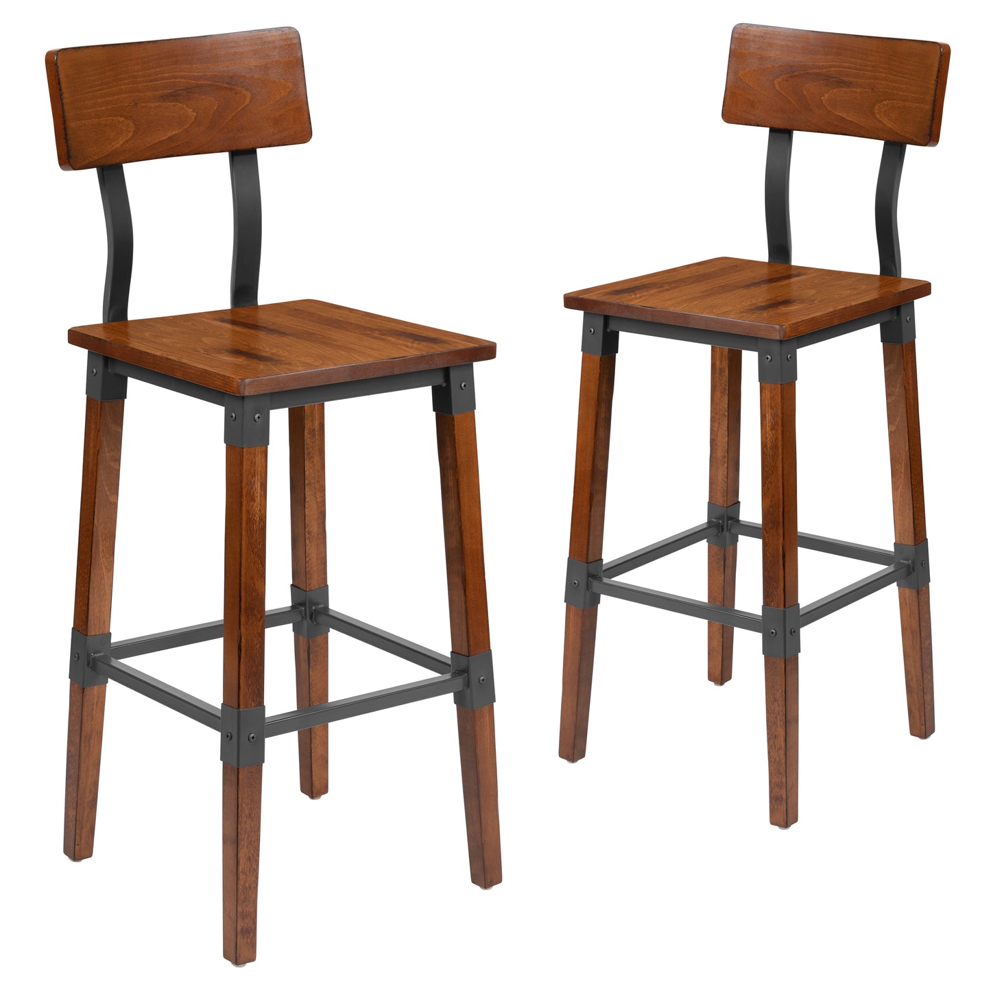 Jackson 2 Pack Rustic Antique Walnut Industrial Wood Dining Barstool Walnut