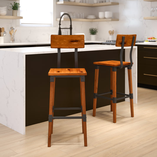 Jackson 2 Pack Rustic Antique Walnut Industrial Wood Dining Barstool Walnut