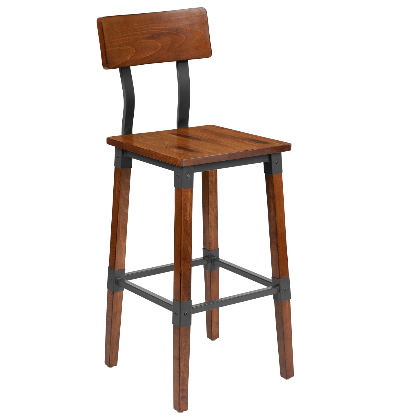 Jackson 2 Pack Rustic Antique Walnut Industrial Wood Dining Barstool Walnut