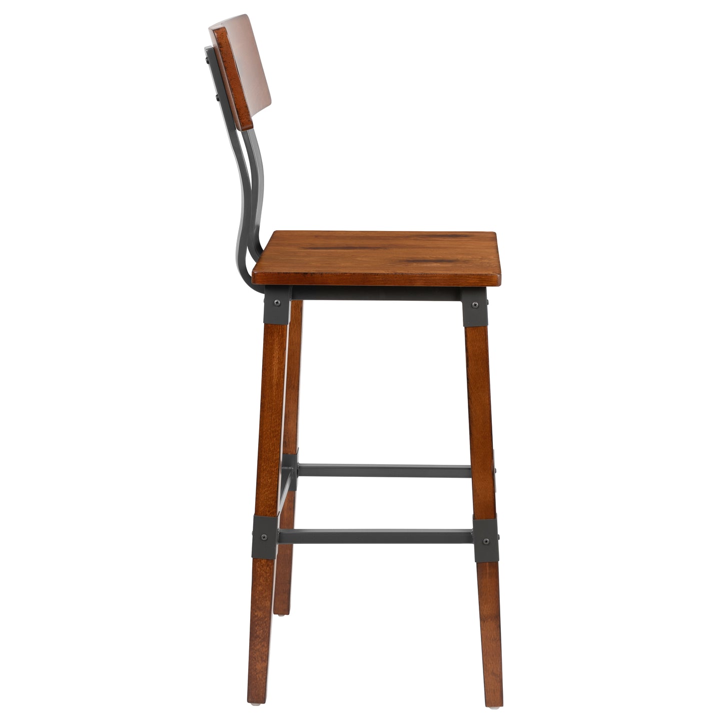 Jackson 2 Pack Rustic Antique Walnut Industrial Wood Dining Barstool Walnut