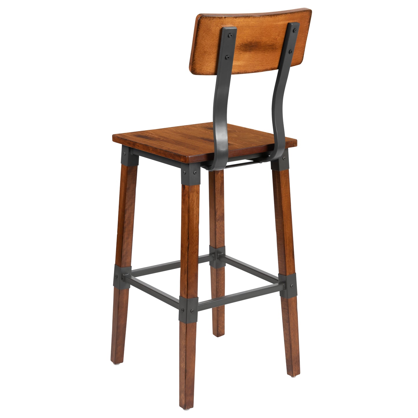Jackson 2 Pack Rustic Antique Walnut Industrial Wood Dining Barstool Walnut