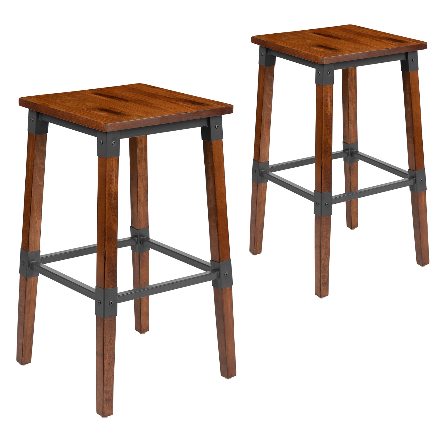 Jackson 2 Pack Rustic Antique Walnut Industrial Wood Dining Backless Barstool Walnut