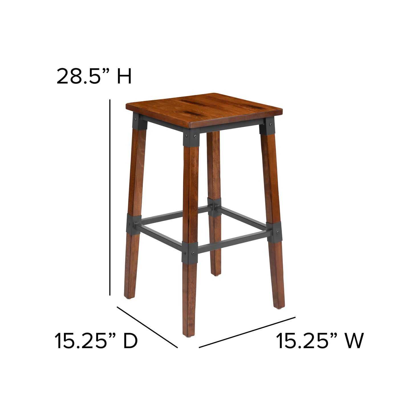 Jackson 2 Pack Rustic Antique Walnut Industrial Wood Dining Backless Barstool Walnut