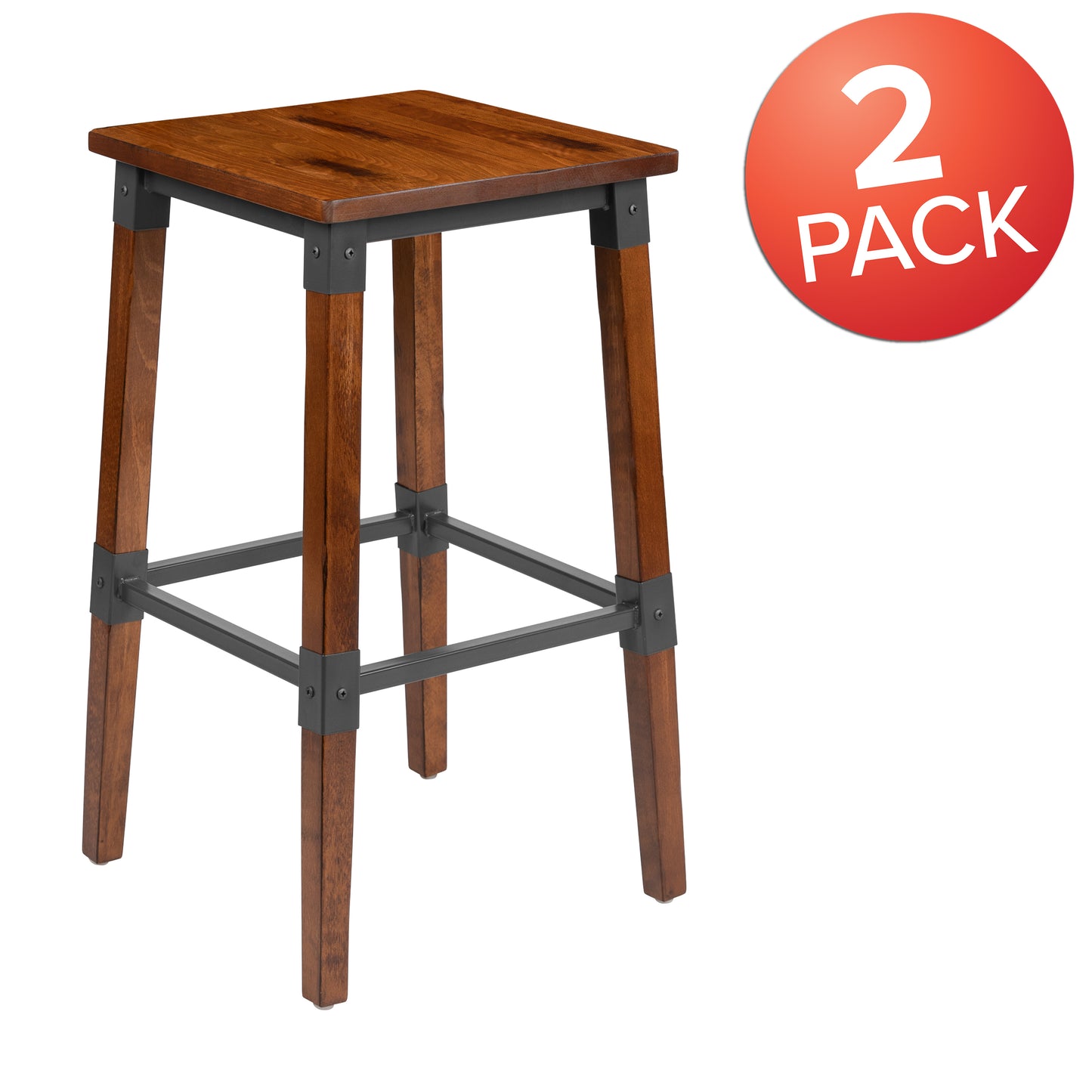 Jackson 2 Pack Rustic Antique Walnut Industrial Wood Dining Backless Barstool Walnut