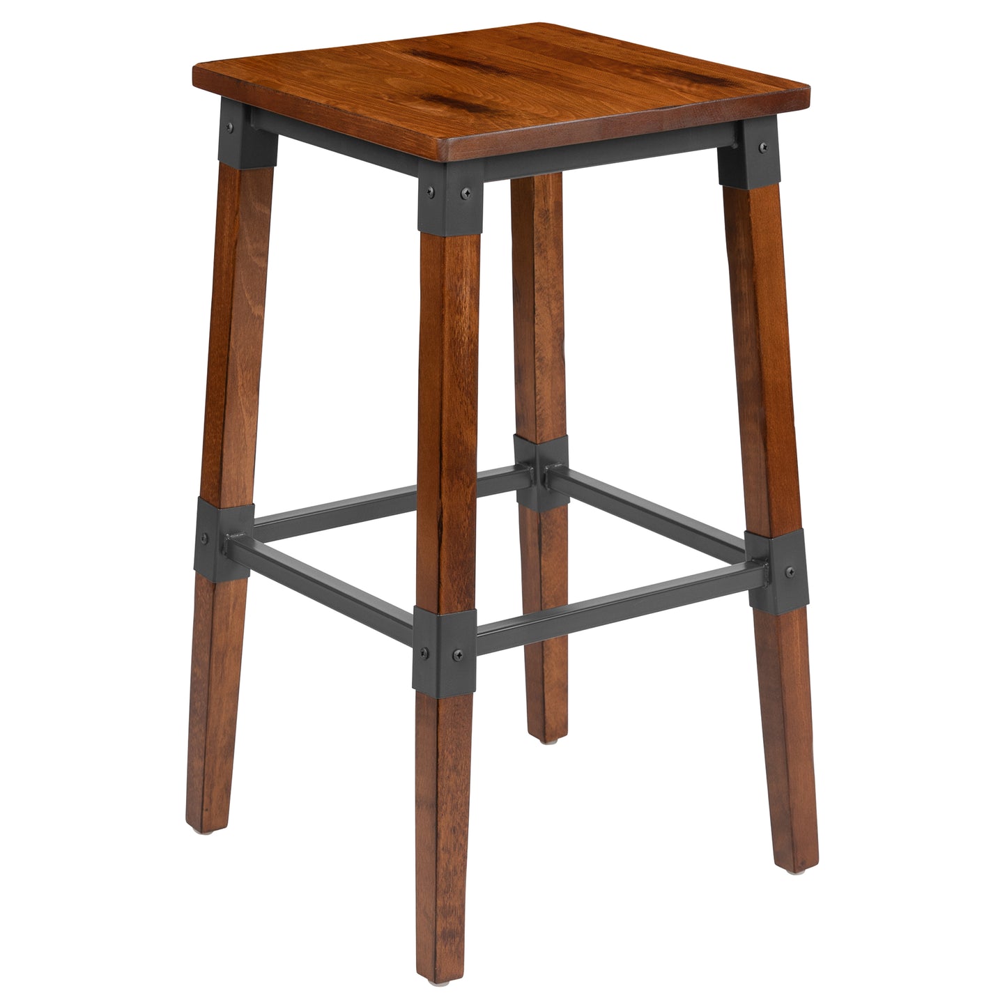Jackson 2 Pack Rustic Antique Walnut Industrial Wood Dining Backless Barstool Walnut