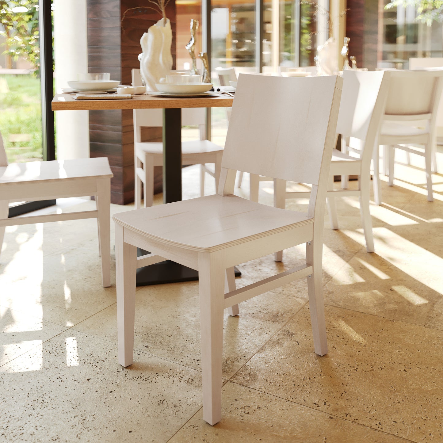 2 Pack Naples Commercial Grade Solid Wood Dining Chairs with Curved Backrests and Antique White Finish Antique White