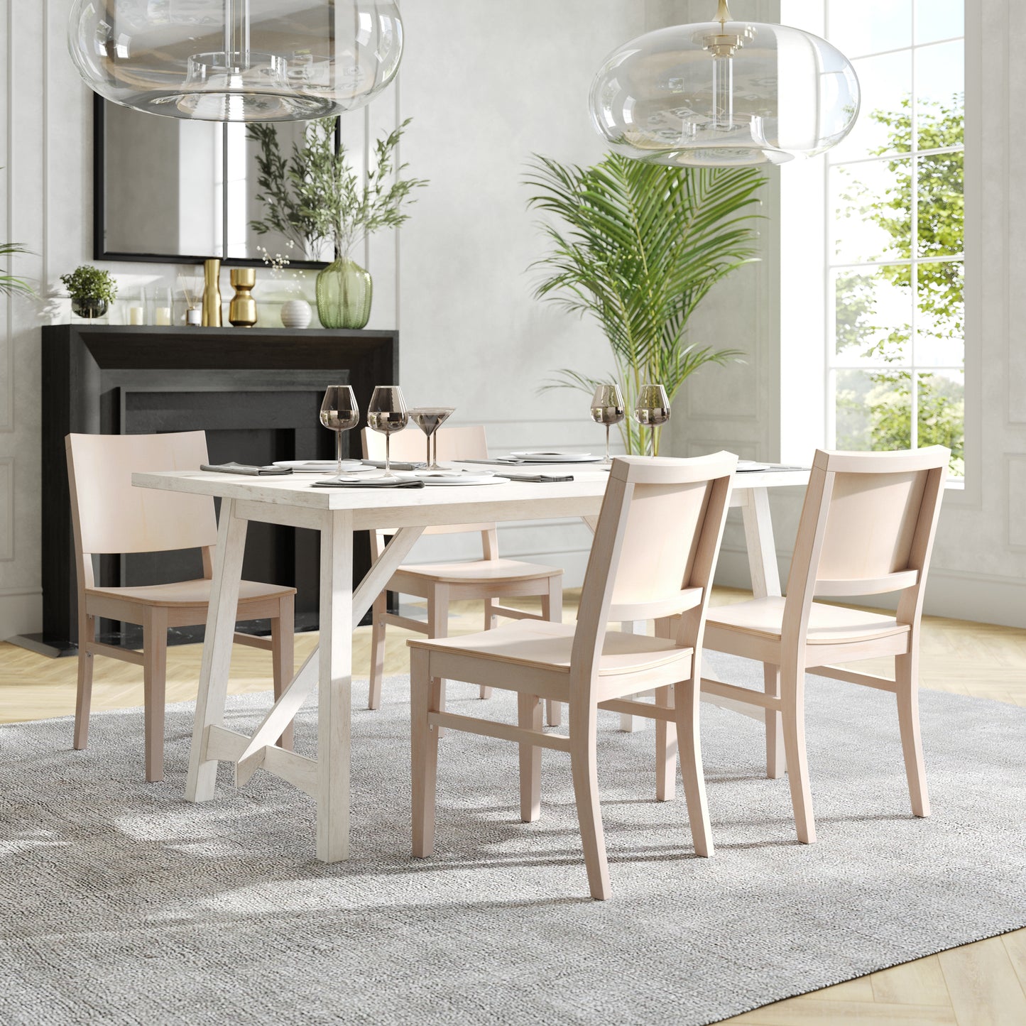 2 Pack Naples Commercial Grade Solid Wood Dining Chairs with Curved Backrests and Antique White Finish Antique White