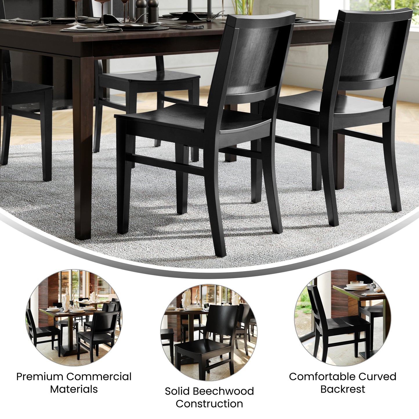 2 Pack Naples Commercial Grade Solid Wood Dining Chairs with Curved Backrests and Black Finish Black 2-XU-DG-W0305-BLK-GG