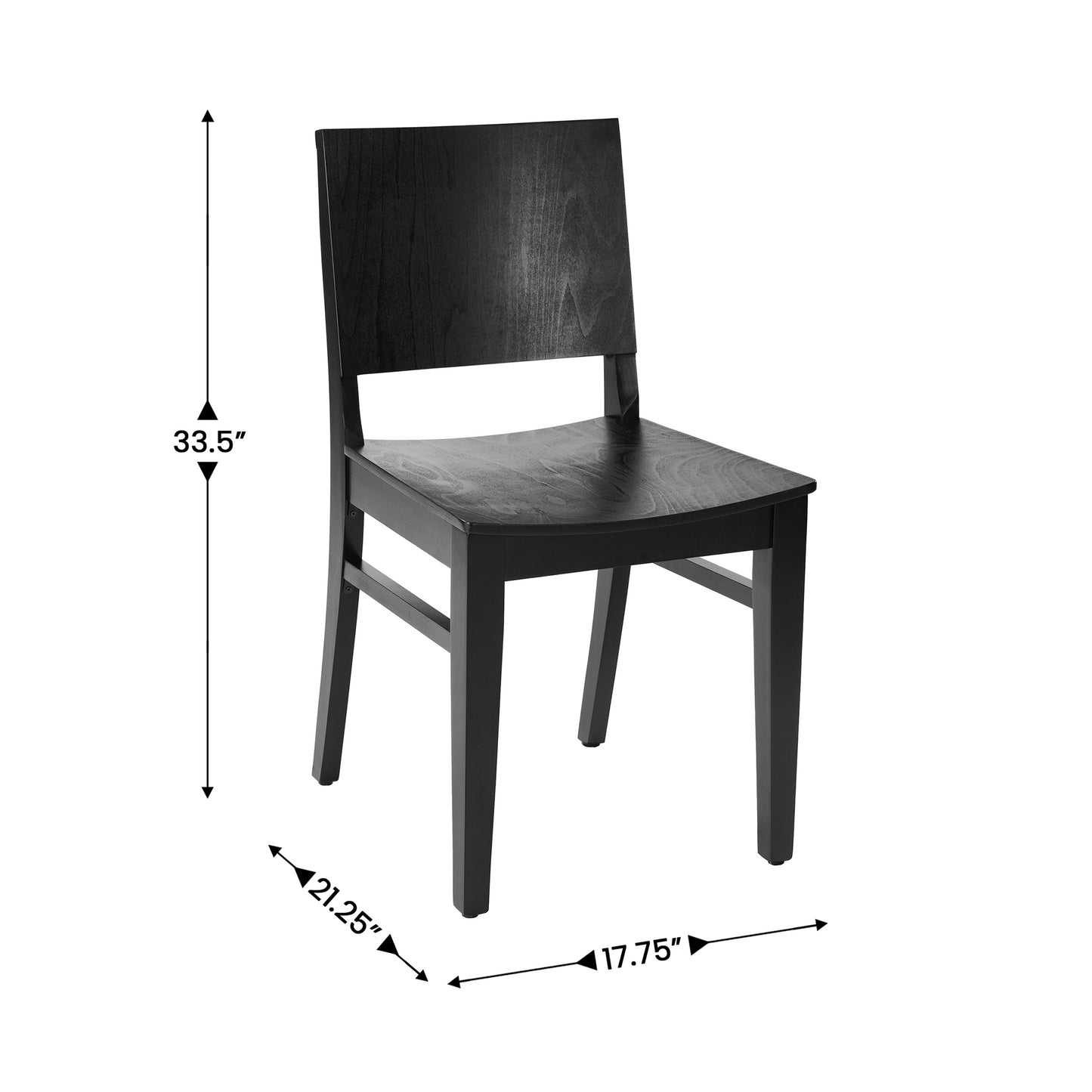 2 Pack Naples Commercial Grade Solid Wood Dining Chairs with Curved Backrests and Black Finish Black 2-XU-DG-W0305-BLK-GG