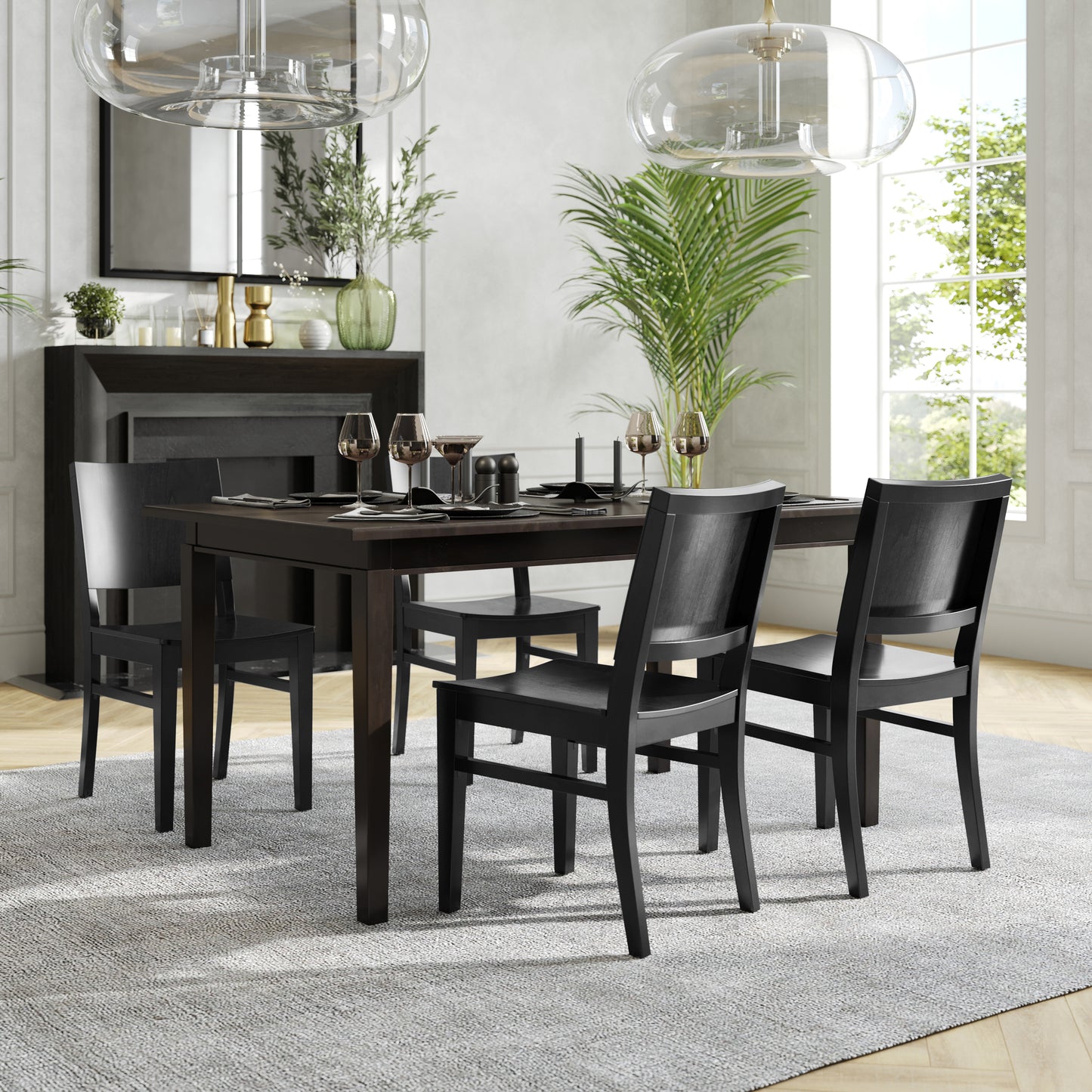 2 Pack Naples Commercial Grade Solid Wood Dining Chairs with Curved Backrests and Black Finish Black 2-XU-DG-W0305-BLK-GG