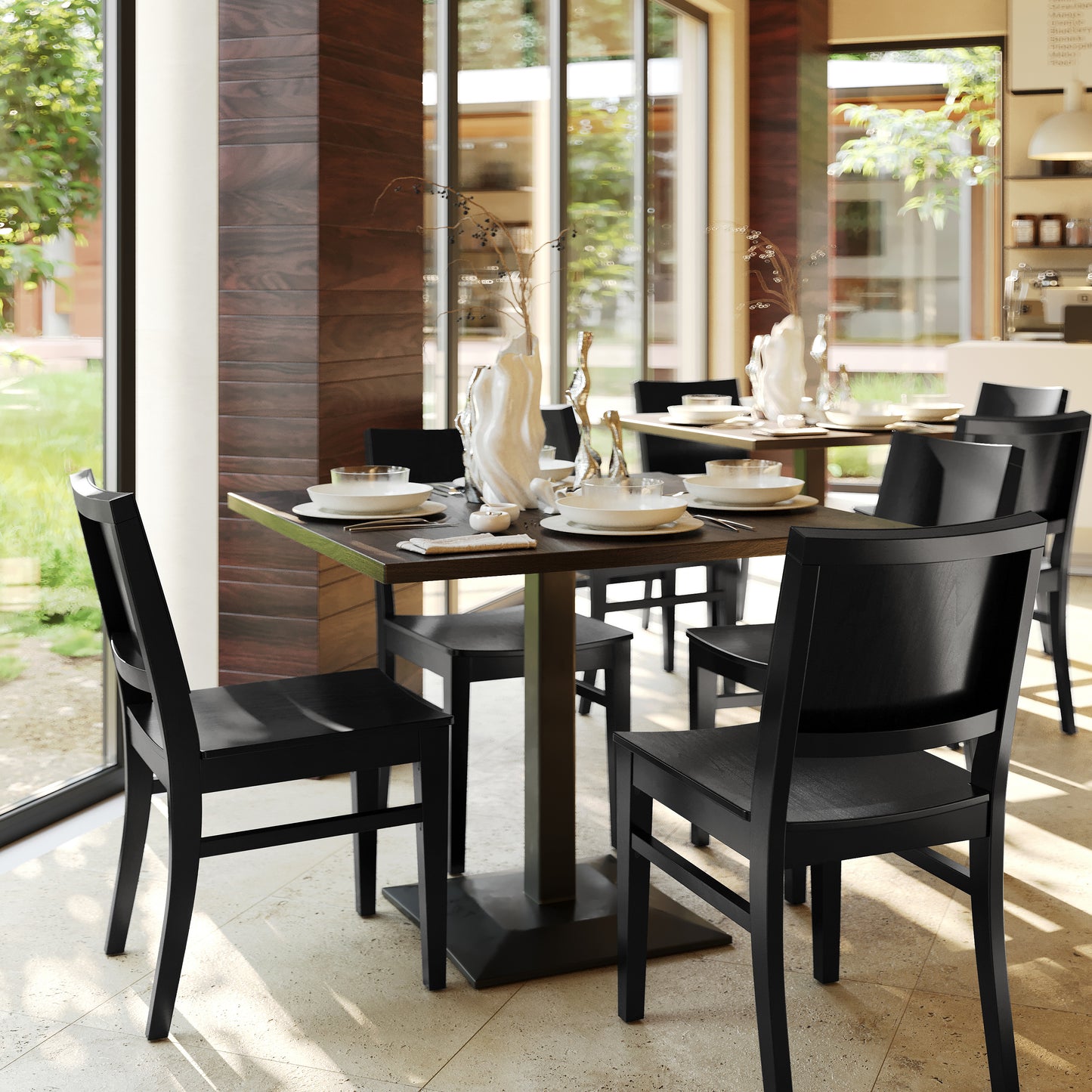 2 Pack Naples Commercial Grade Solid Wood Dining Chairs with Curved Backrests and Black Finish Black 2-XU-DG-W0305-BLK-GG
