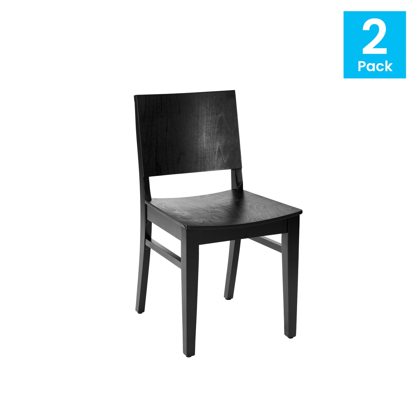 2 Pack Naples Commercial Grade Solid Wood Dining Chairs with Curved Backrests and Black Finish Black 2-XU-DG-W0305-BLK-GG