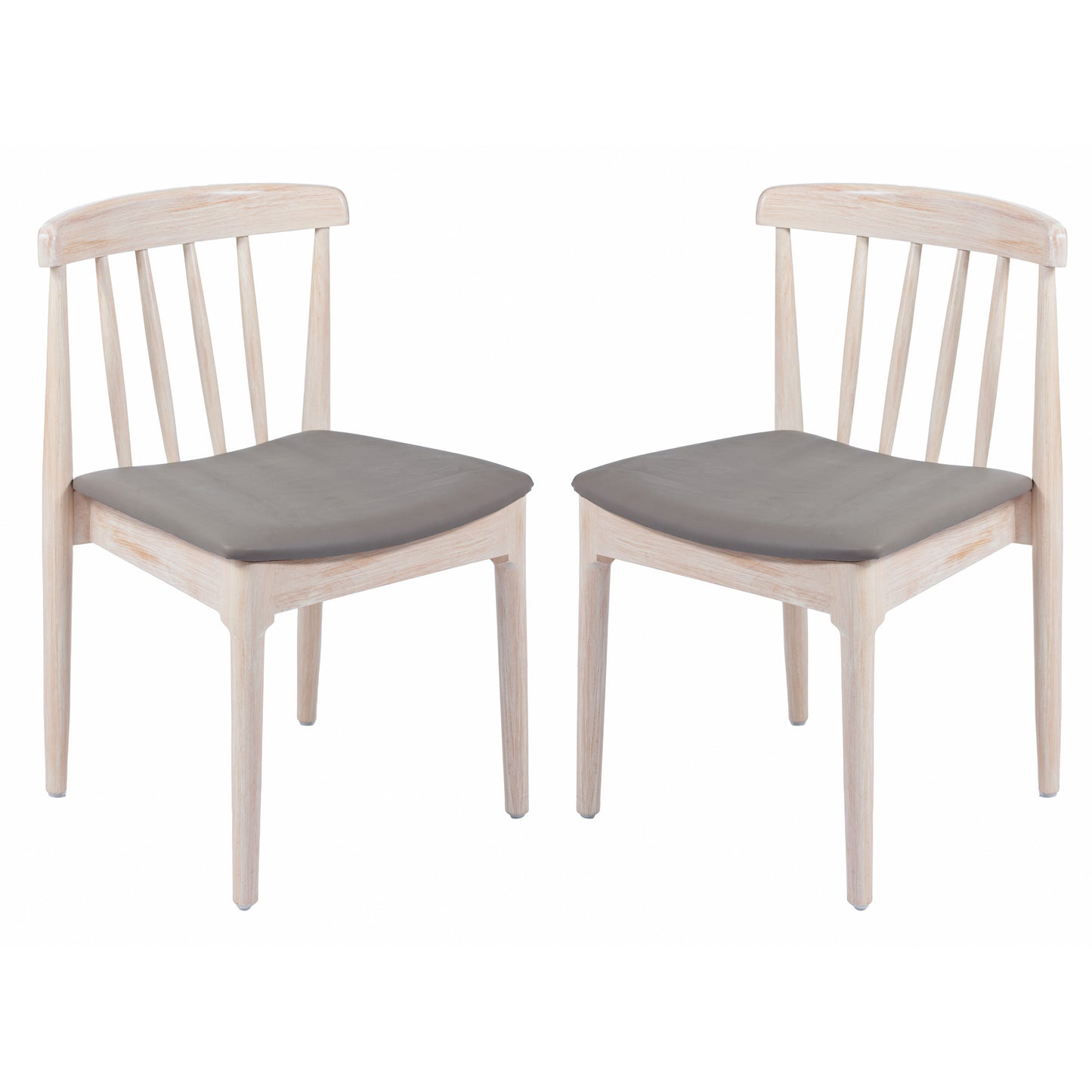 Chester Set of 2 Commercial Grade Solid Wood Antique White Dining Chairs with Curved Spindle Backrests and Beige Vinyl Seats Brown Vinyl Seat/Antique White Wood Frame