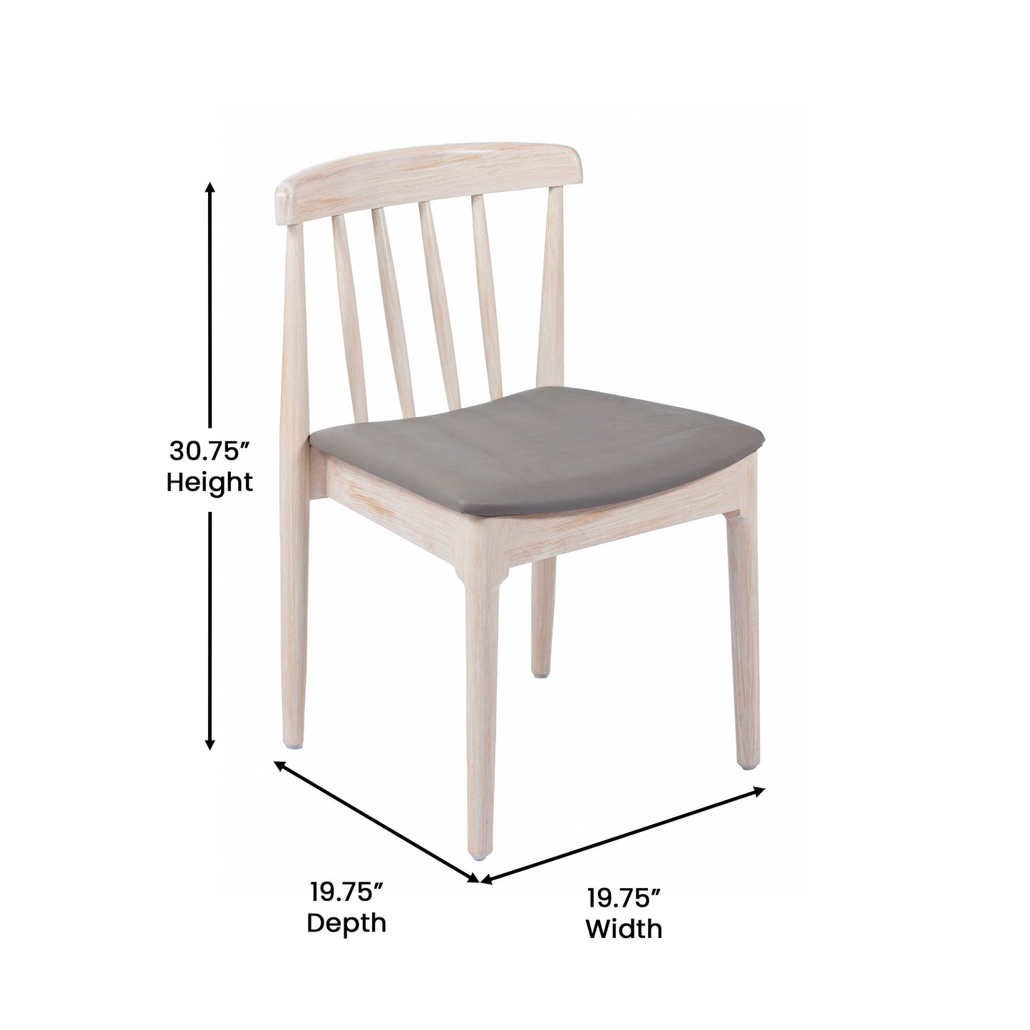 Chester Set of 2 Commercial Grade Solid Wood Antique White Dining Chairs with Curved Spindle Backrests and Beige Vinyl Seats Brown Vinyl Seat/Antique White Wood Frame