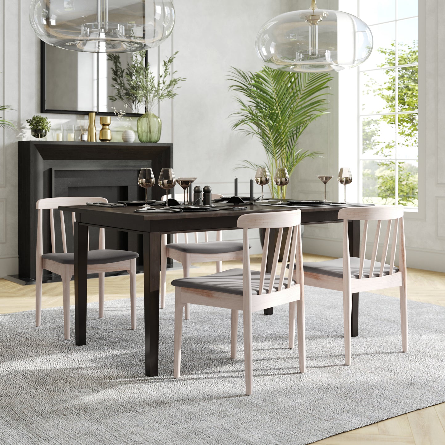Chester Set of 2 Commercial Grade Solid Wood Antique White Dining Chairs with Curved Spindle Backrests and Beige Vinyl Seats Brown Vinyl Seat/Antique White Wood Frame