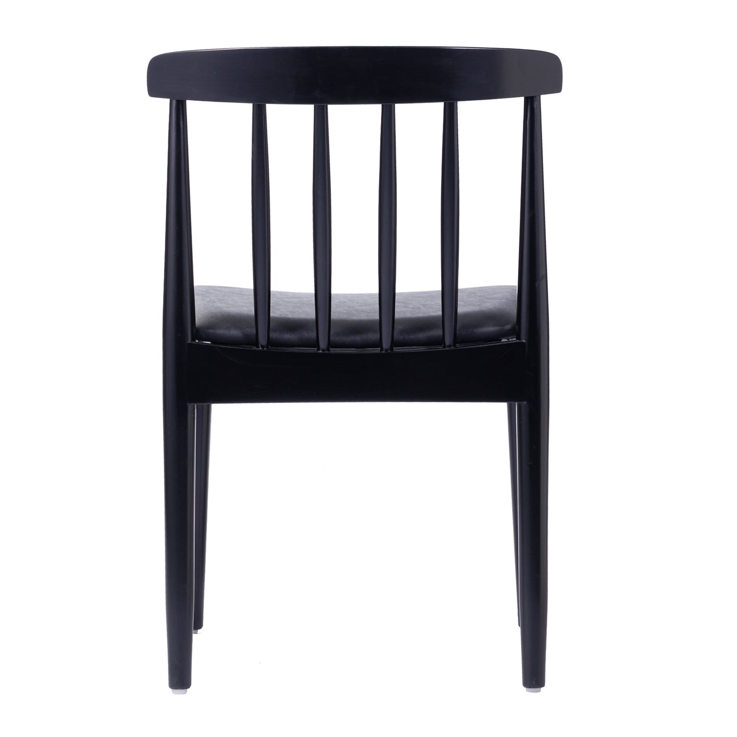 Chester Set of 2 Commercial Grade Solid Wood Black Dining Chairs with Curved Spindle Backrests and Black Vinyl Seats Black Vinyl Seat/Black Wood Frame