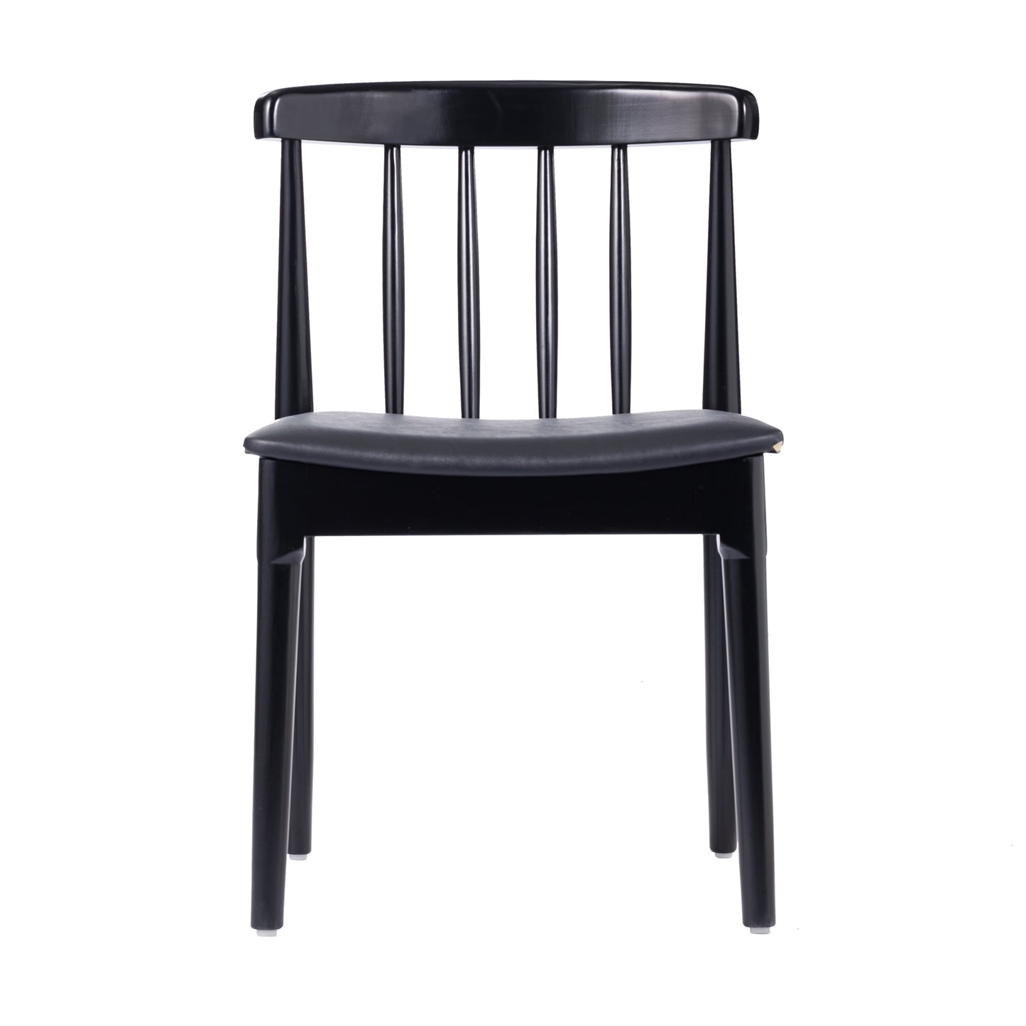 Chester Set of 2 Commercial Grade Solid Wood Black Dining Chairs with Curved Spindle Backrests and Black Vinyl Seats Black Vinyl Seat/Black Wood Frame