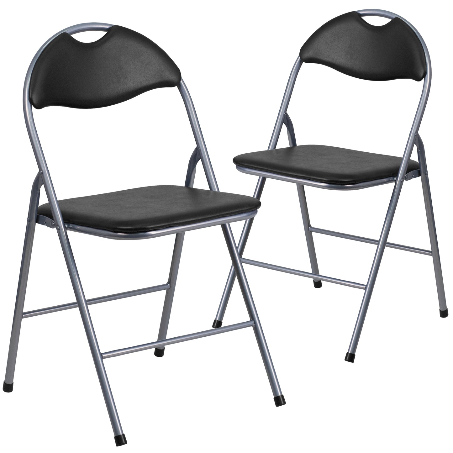 2 Pack HERCULES Series Black Vinyl Metal Folding Chair with Carrying Handle Black 2-YB-YJ806H-GG