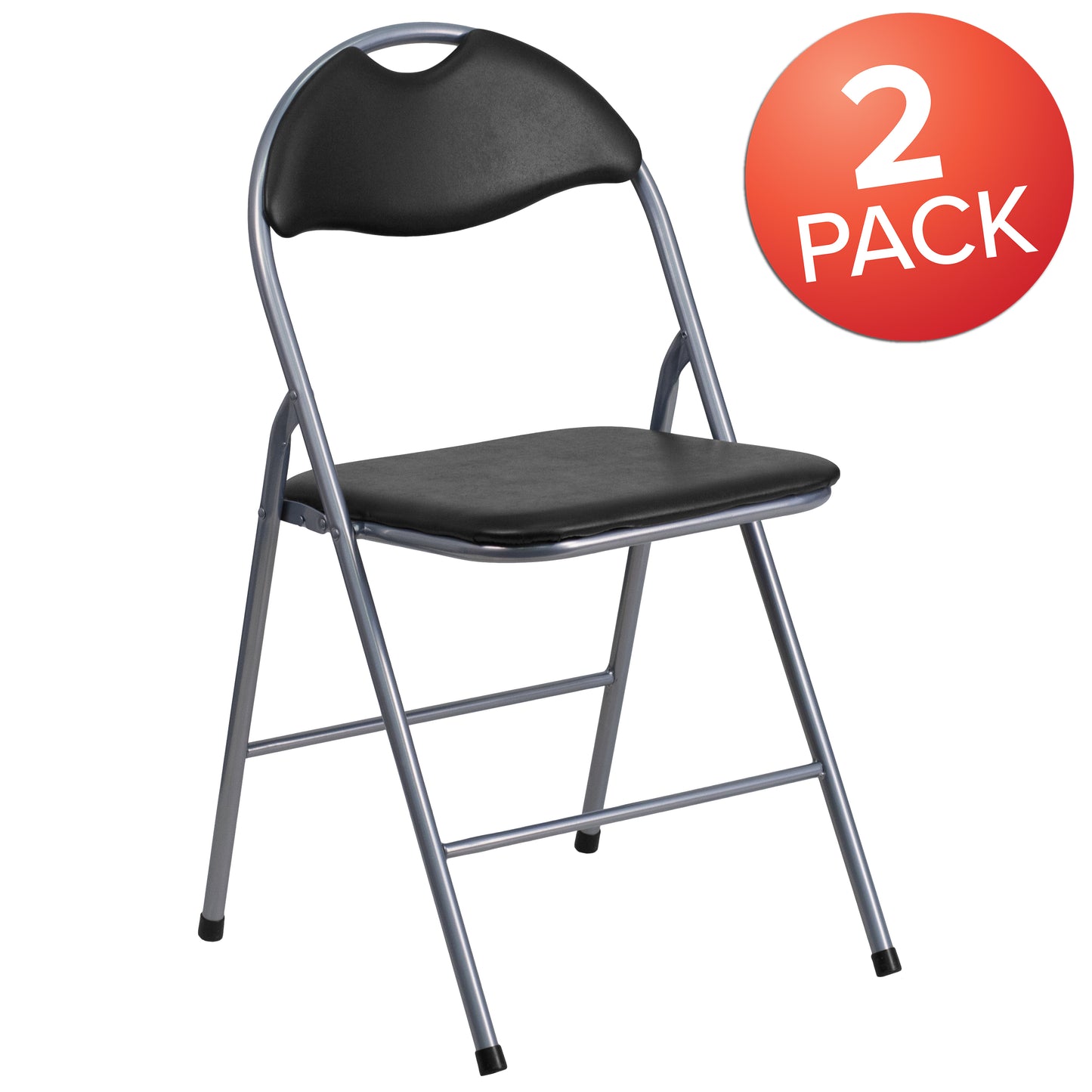 2 Pack HERCULES Series Black Vinyl Metal Folding Chair with Carrying Handle Black 2-YB-YJ806H-GG