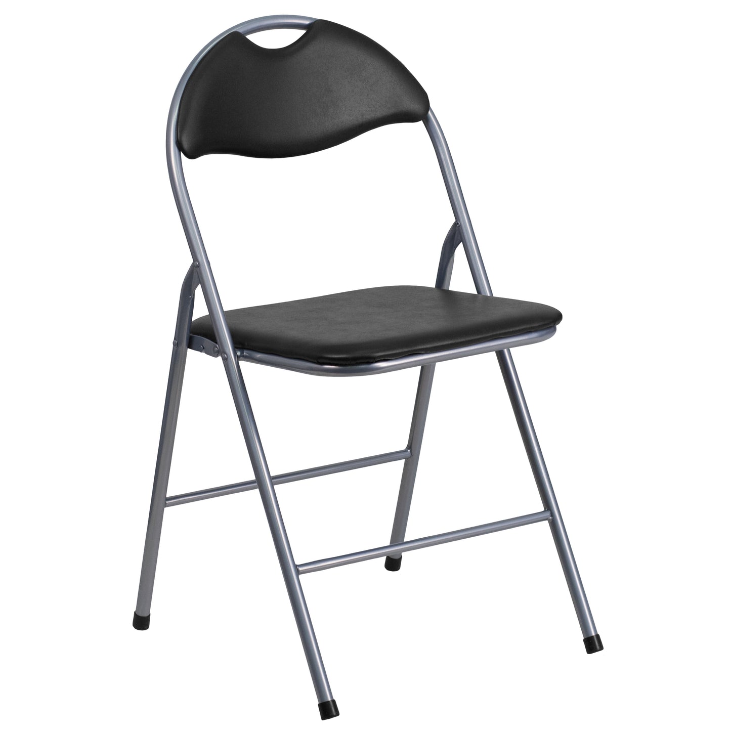 2 Pack HERCULES Series Black Vinyl Metal Folding Chair with Carrying Handle Black 2-YB-YJ806H-GG