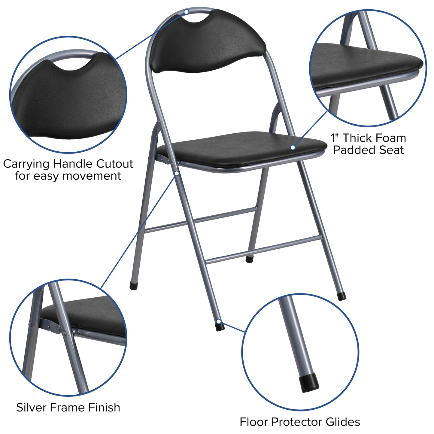 2 Pack HERCULES Series Black Vinyl Metal Folding Chair with Carrying Handle Black 2-YB-YJ806H-GG
