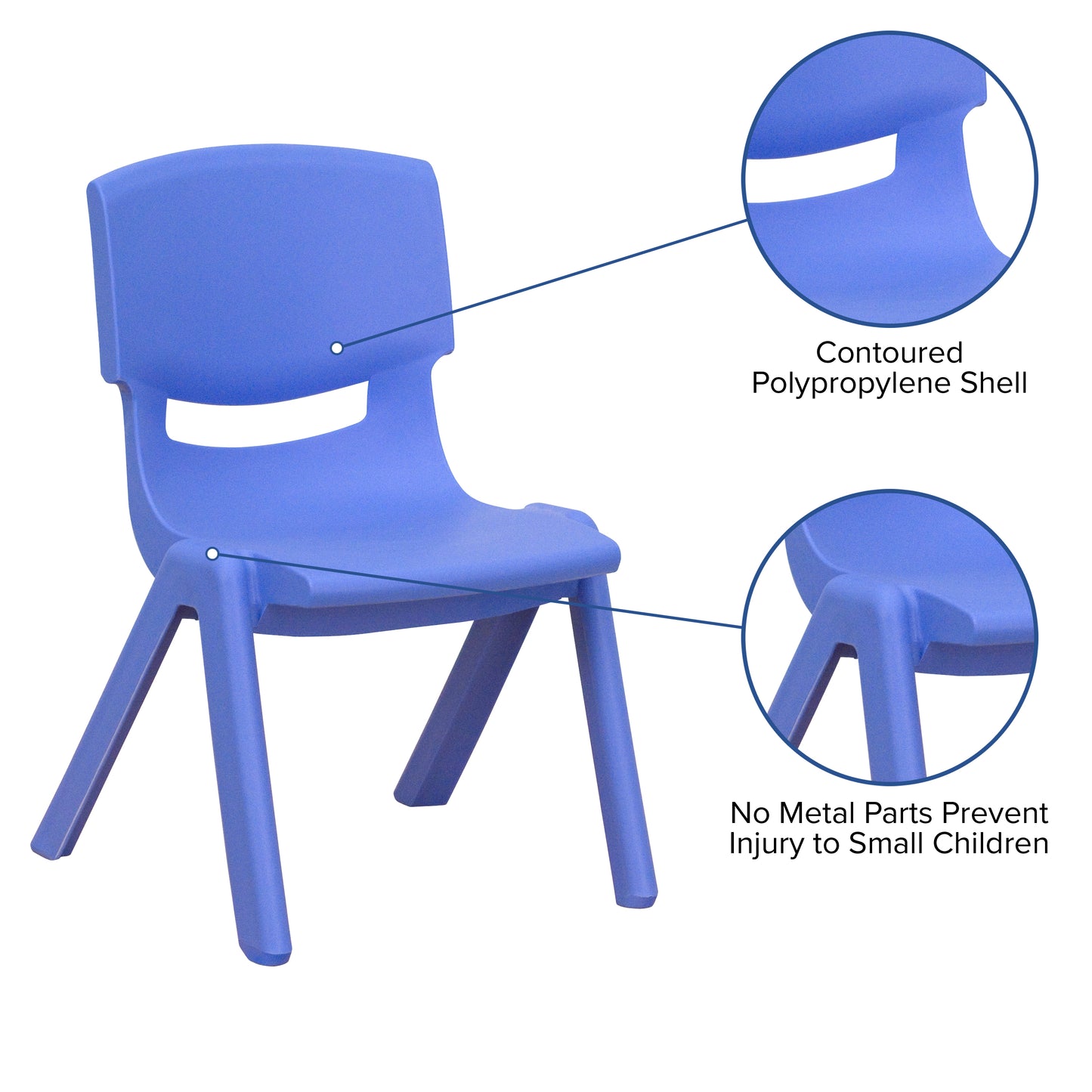 Whitney 2 Pack Blue Plastic Stackable School Chair with 12" Seat Height Blue