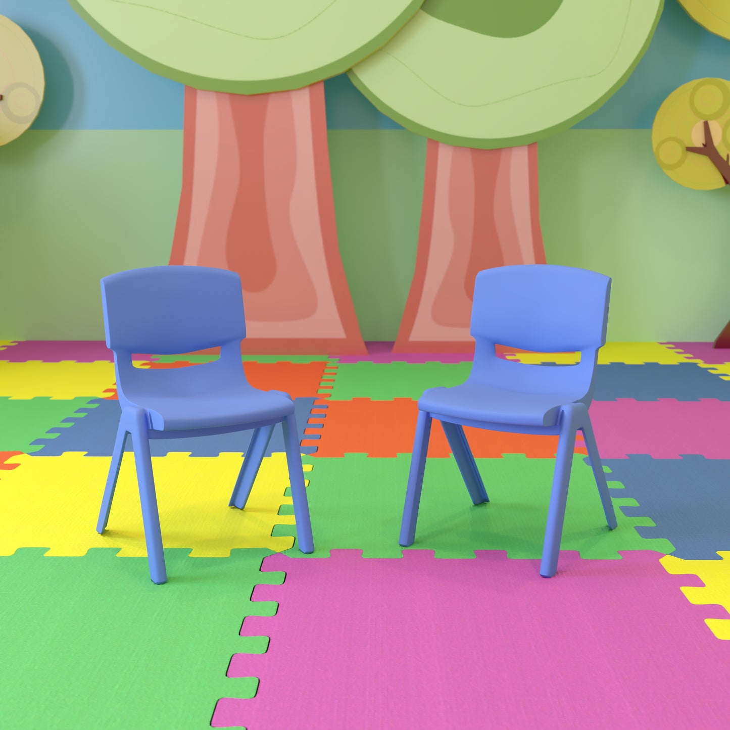 Whitney 2 Pack Blue Plastic Stackable School Chair with 12" Seat Height Blue