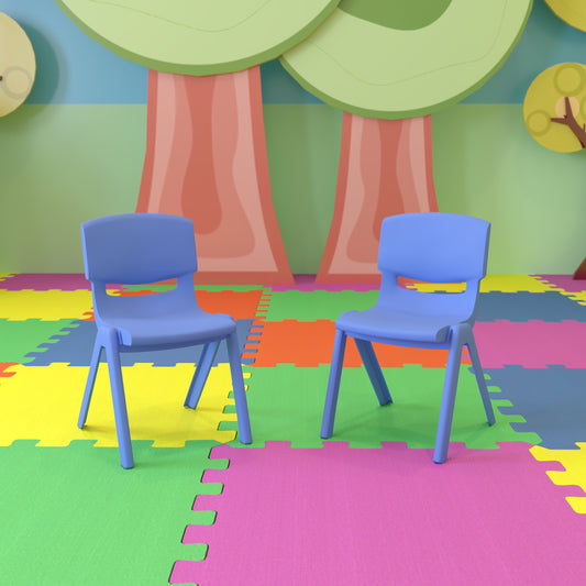 Whitney 2 Pack Blue Plastic Stackable School Chair with 12" Seat Height Blue 2-YU-YCX-001-BLUE-GG