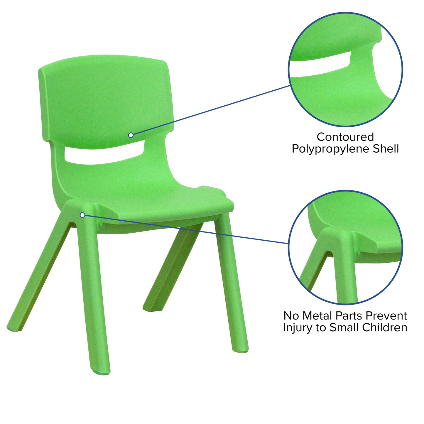 Whitney 2 Pack Green Plastic Stackable School Chair with 12" Seat Height Green