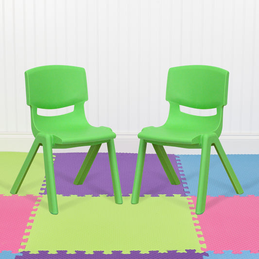 Whitney 2 Pack Green Plastic Stackable School Chair with 12" Seat Height Green 2-YU-YCX-001-GREEN-GG