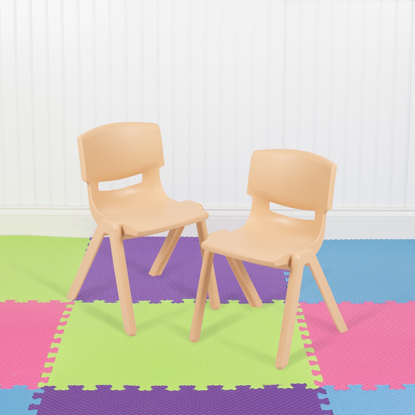 Whitney 2 Pack Natural Plastic Stackable School Chair with 12" Seat Height Natural