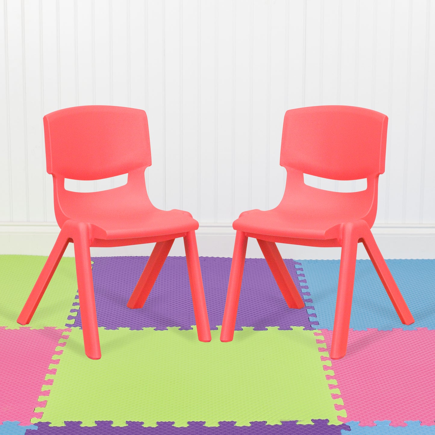 Whitney 2 Pack Red Plastic Stackable School Chair with 12" Seat Height Red
