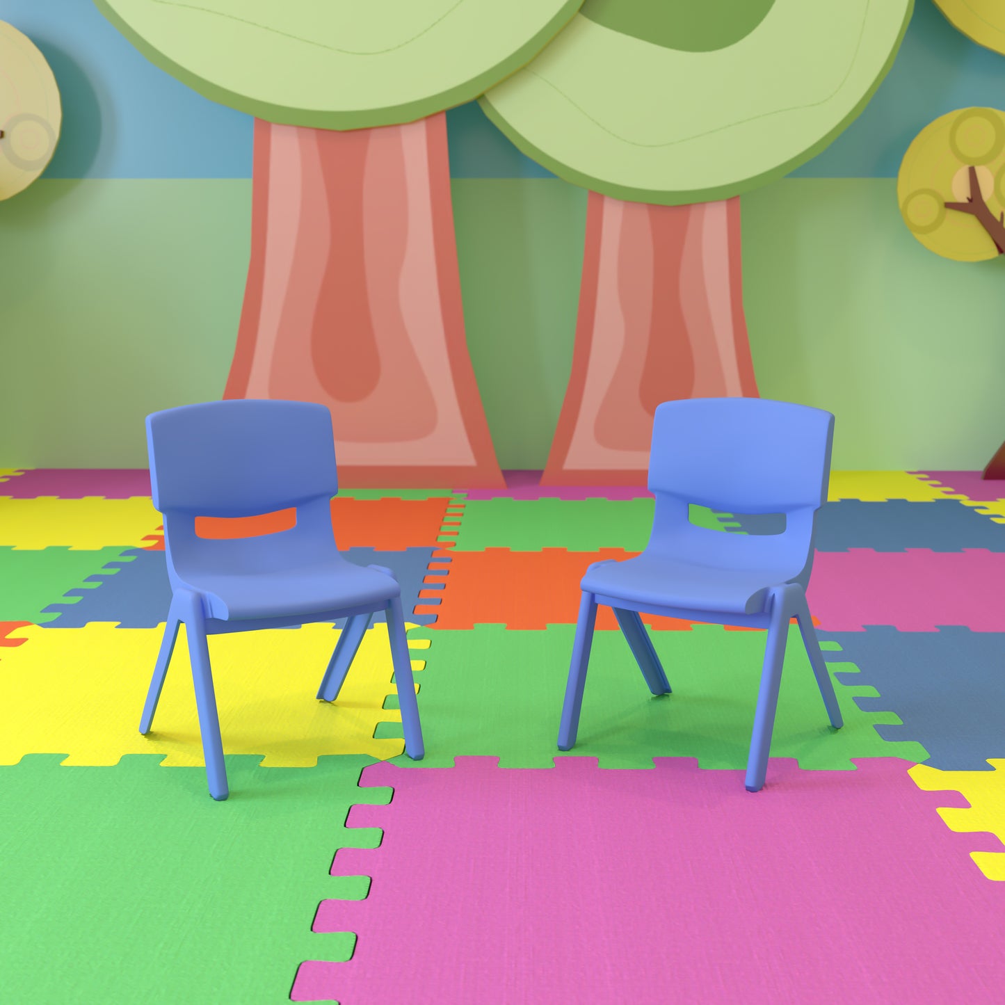 Whitney 2 Pack Blue Plastic Stackable School Chair with 10.5'' Seat Height Blue