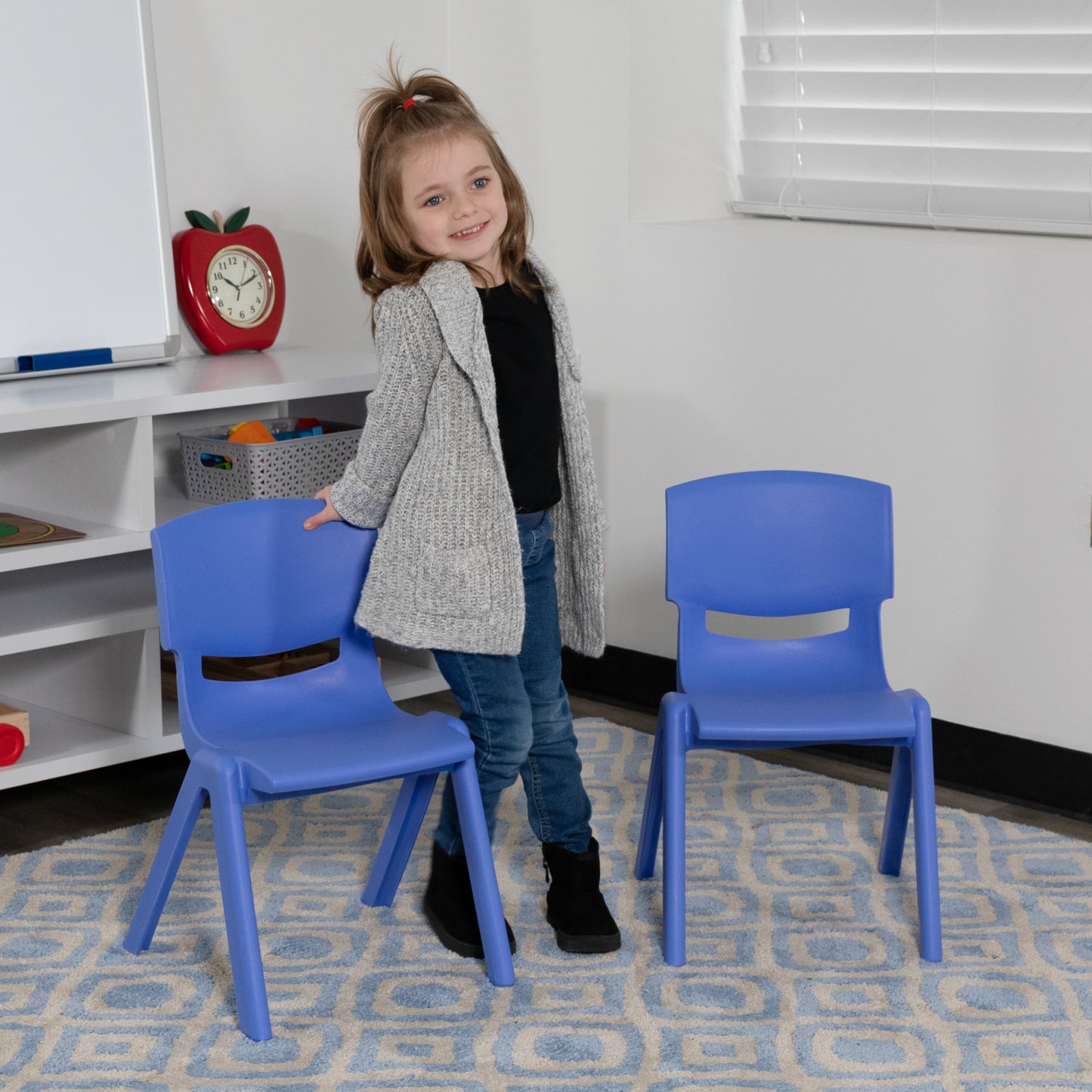 Whitney 2 Pack Blue Plastic Stackable School Chair with 10.5'' Seat Height Blue