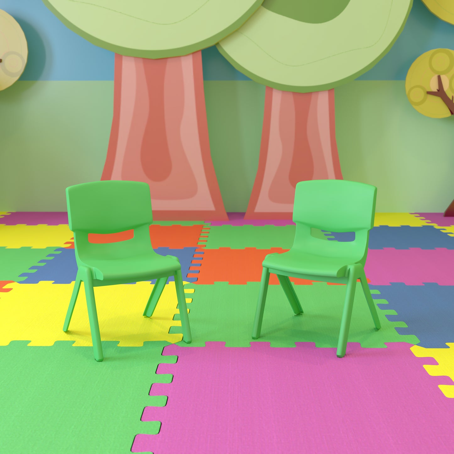 Whitney 2 Pack Green Plastic Stackable School Chair with 10.5'' Seat Height Green