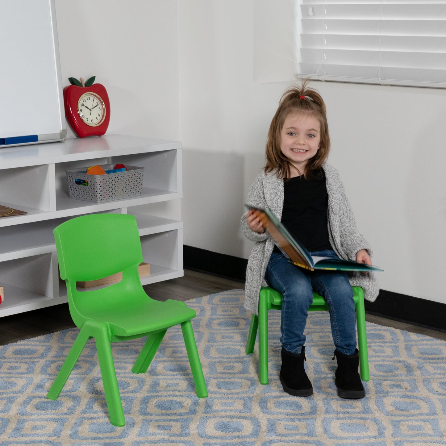 Whitney 2 Pack Green Plastic Stackable School Chair with 10.5'' Seat Height Green