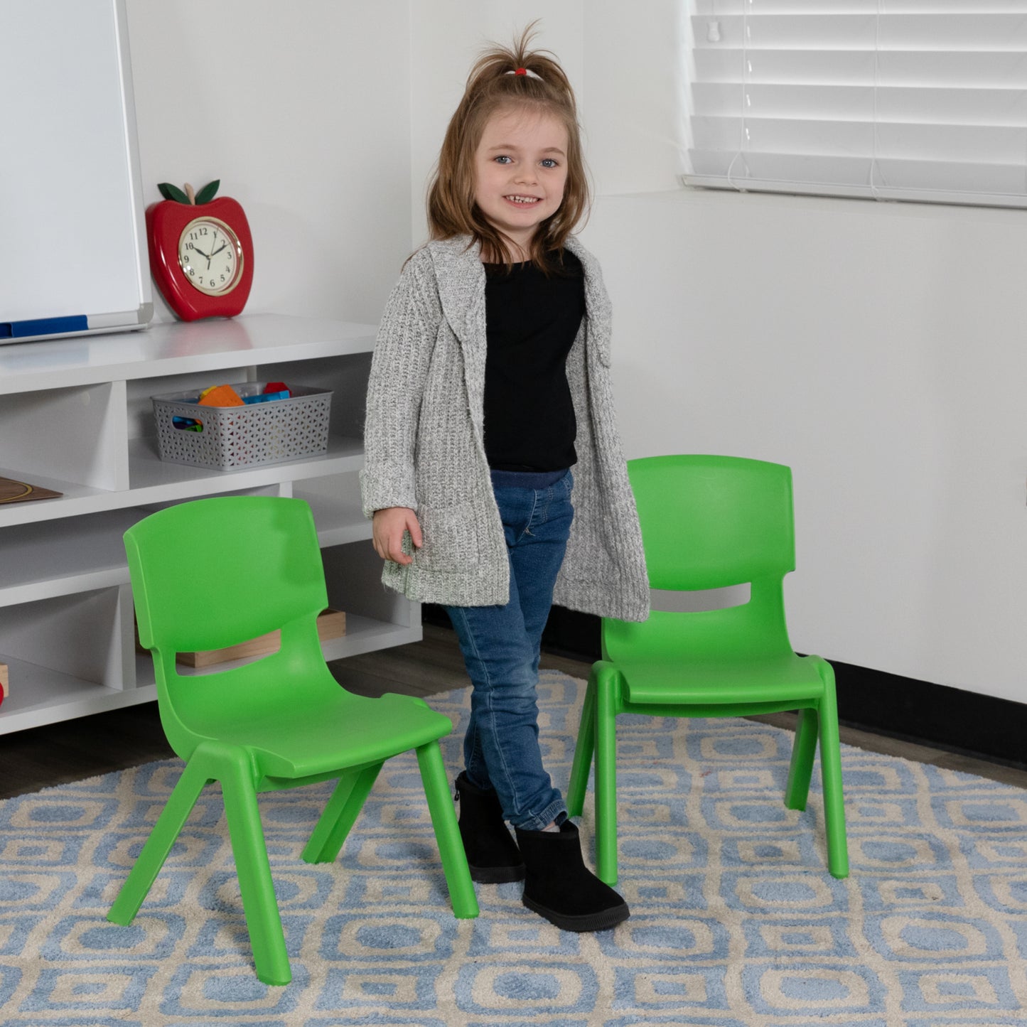 Whitney 2 Pack Green Plastic Stackable School Chair with 10.5'' Seat Height Green
