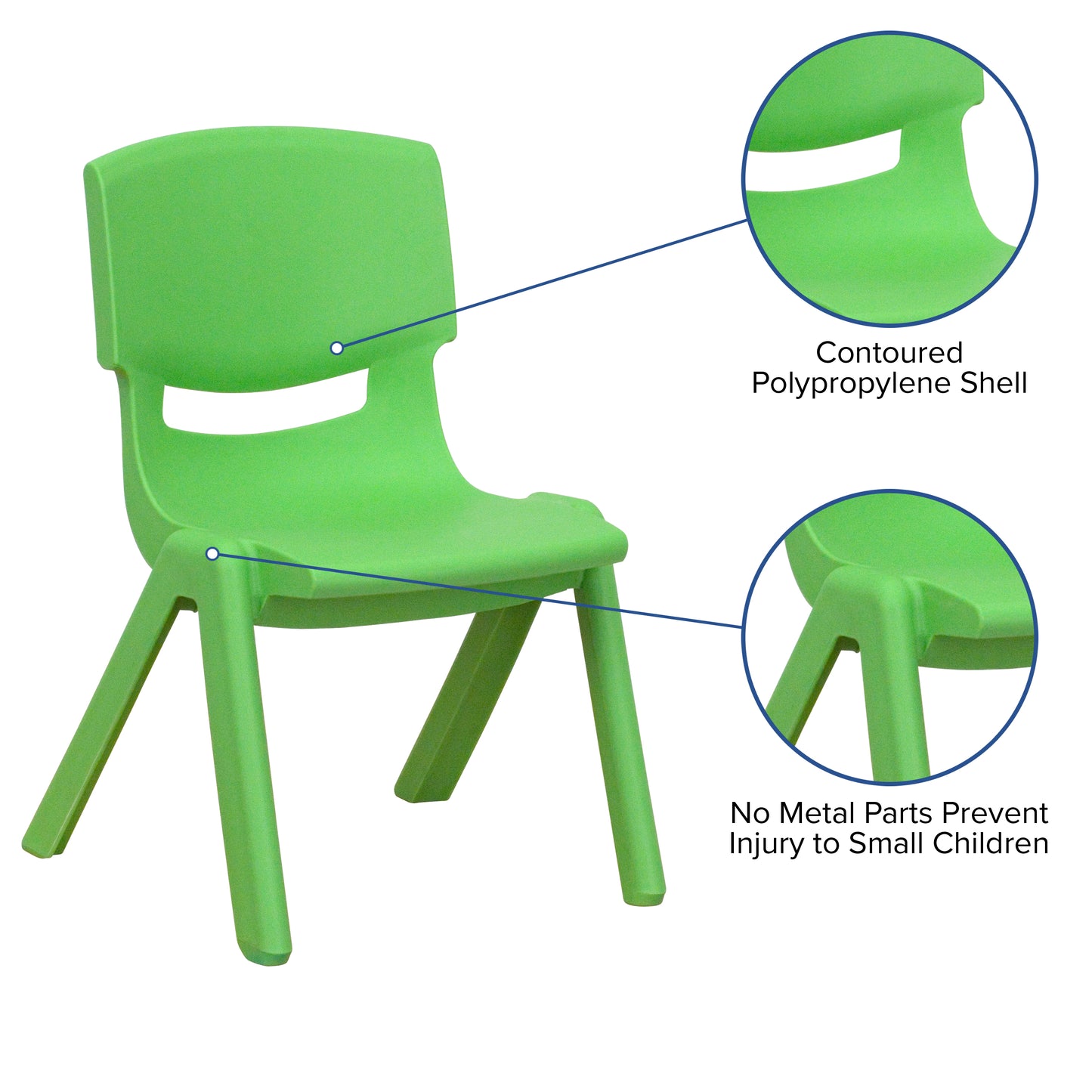Whitney 2 Pack Green Plastic Stackable School Chair with 10.5'' Seat Height Green