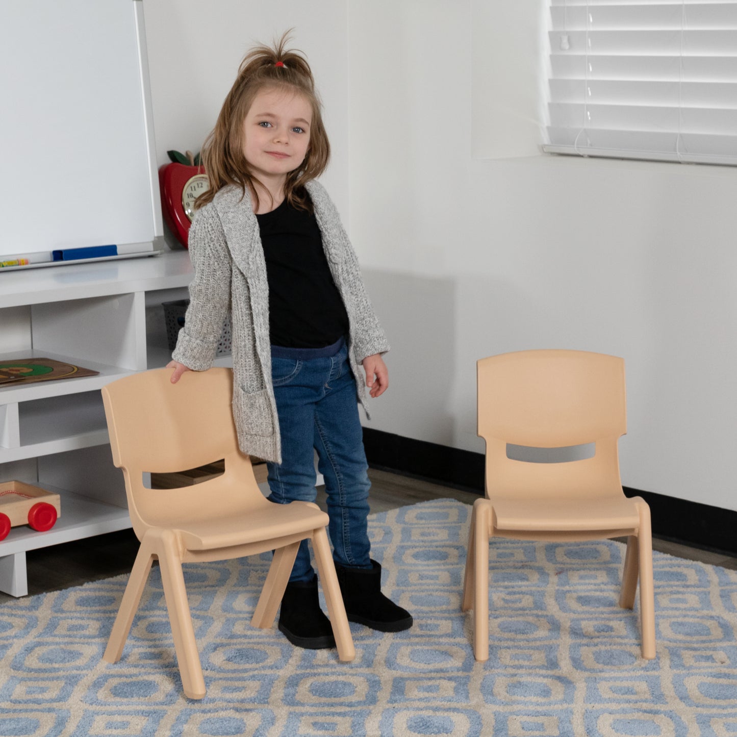 Whitney 2 Pack Natural Plastic Stackable School Chair with 10.5" Seat Height Natural