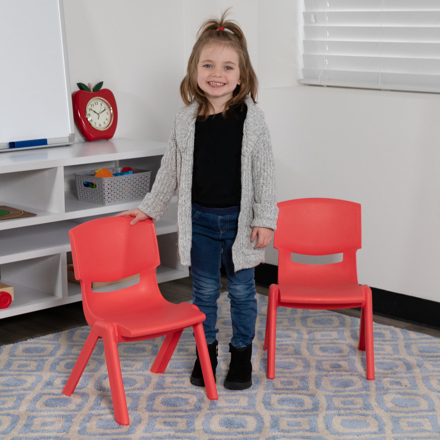 Whitney 2 Pack Red Plastic Stackable School Chair with 10.5'' Seat Height Red