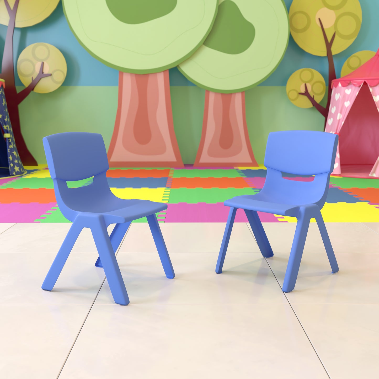 Whitney 2 Pack Blue Plastic Stackable School Chair with 13.25" Seat Height Blue