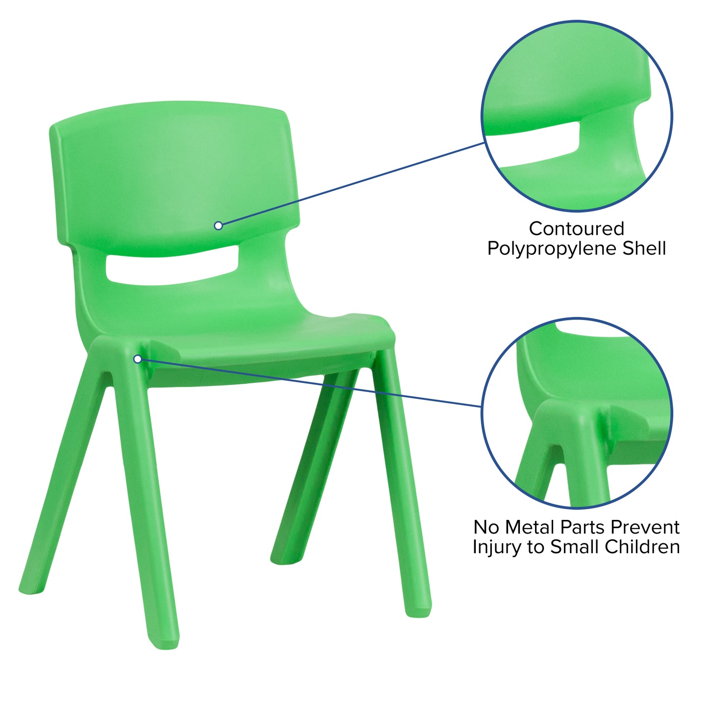 Whitney 2 Pack Green Plastic Stackable School Chair with 13.25" Seat Height Green