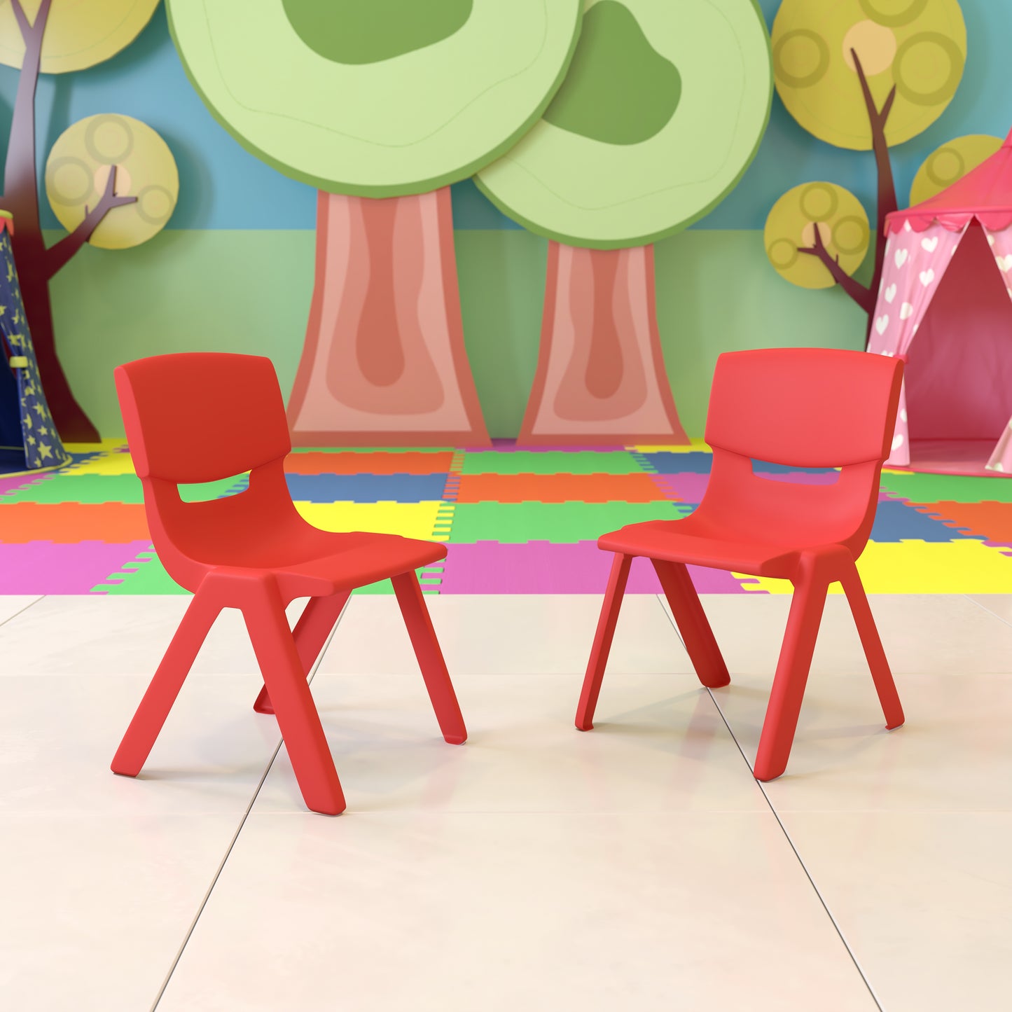 Whitney 2 Pack Red Plastic Stackable School Chair with 13.25" Seat Height Red