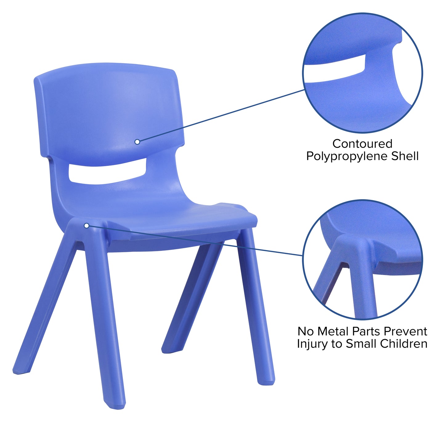 Whitney 2 Pack Blue Plastic Stackable School Chair with 15.5" Seat Height Blue