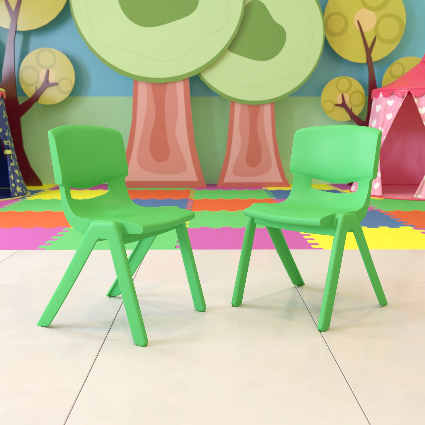 Whitney 2 Pack Green Plastic Stackable School Chair with 15.5" Seat Height Green