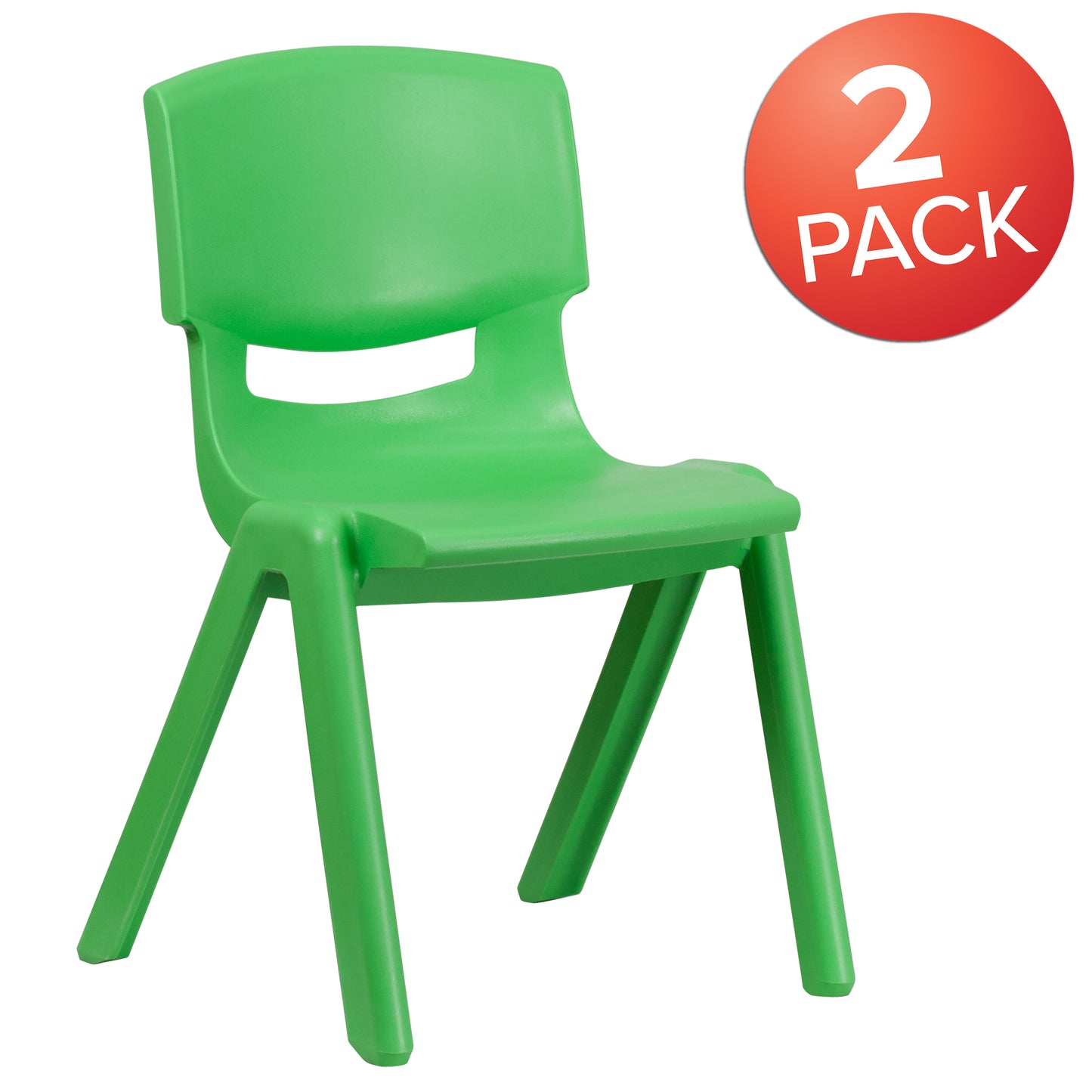 Whitney 2 Pack Green Plastic Stackable School Chair with 15.5" Seat Height Green